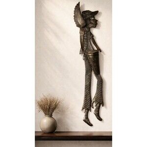 23” Signed Winzor Gouin Haitian Metal Wall Art Recycled Oil Drum Sculpture Figur